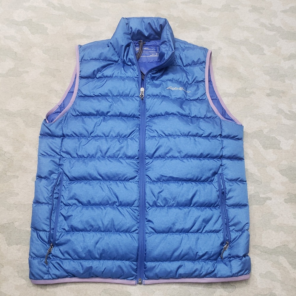 Eddie Bauer EB650 Puffer Vest Mens Medium Blue Down Quilted Outdoor Hiking